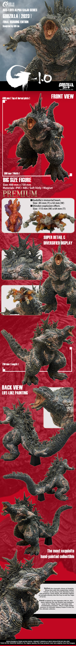 Godzilla Minus One Premium Collectible Figures (Both Versions: Final Roaring + Final Attack) – U.S. Region (AKS-1.0FR/LH Alpha Kaiju Series)