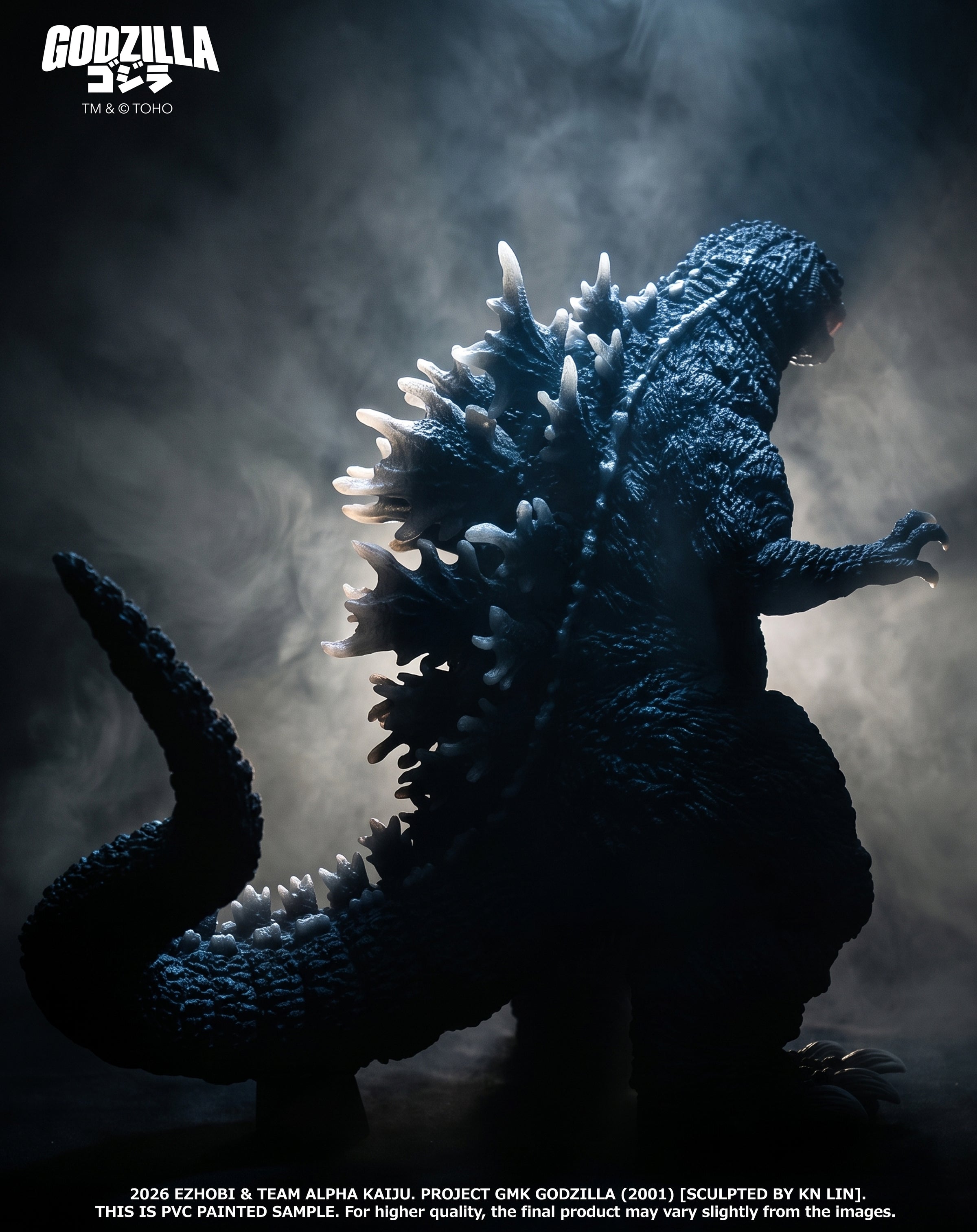 EZHOBI GMK Godzilla 2001 statue back view with translucent dorsal fins